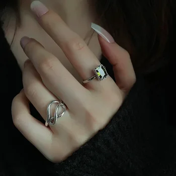 Ezüst Színű Geometria Gyűrű a Nők Lány Divat Egyszerű Zöld Cirkon koreai INS Ékszerek Születésnapi Ajándék Dropshipping Nagykereskedelmi