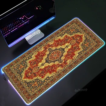 Perzsa Szőnyeg Nagy RGB Egér Pad Laptop Asztal Mousepad LED Zár Szélén Mousemat Gamer Billentyűzet Párna Játék Tartozékok Szőnyeg